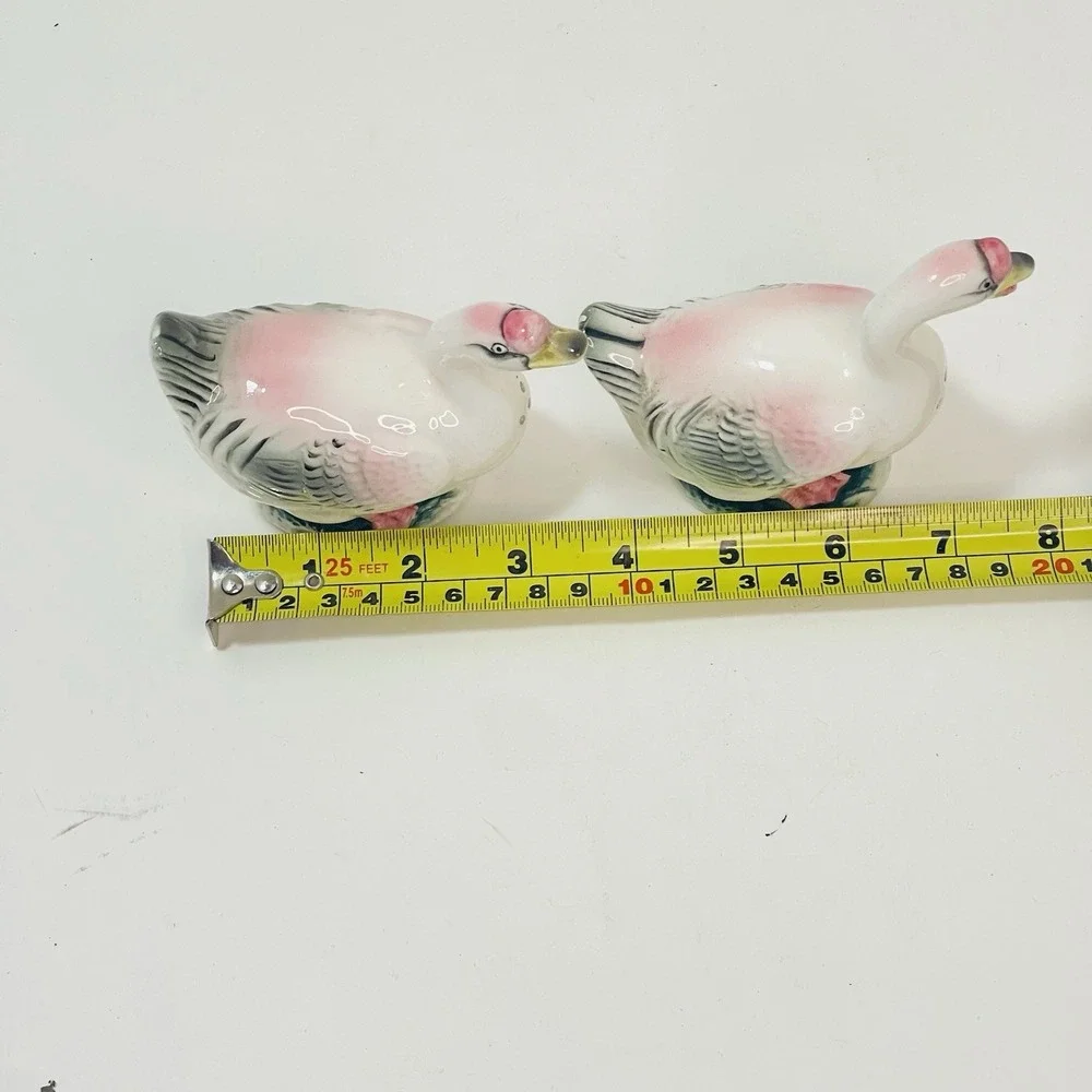 Vintage Japan Goose Geese Salt & Pepper Shakers Pink Wings Feet